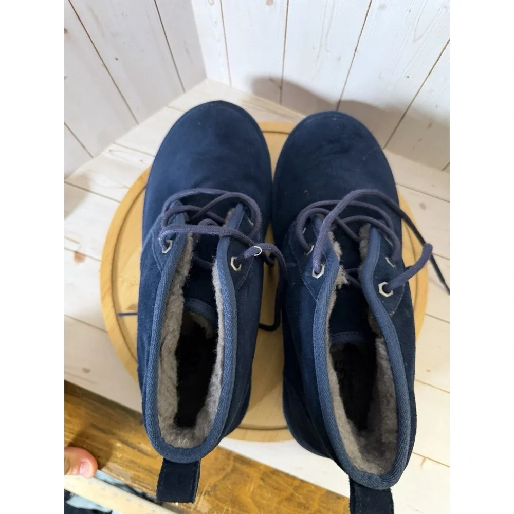 UGG Neumel Boots Mens Size 9 Blue Suede Shearling Chukka Ankle Lace Up